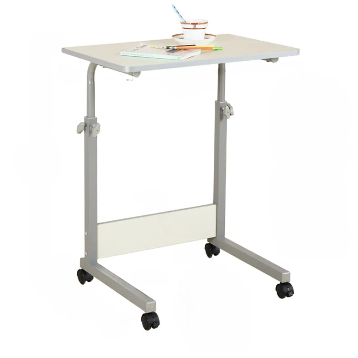Adjustable White Mobile Wood Standing Desk — Black / Without Chairs