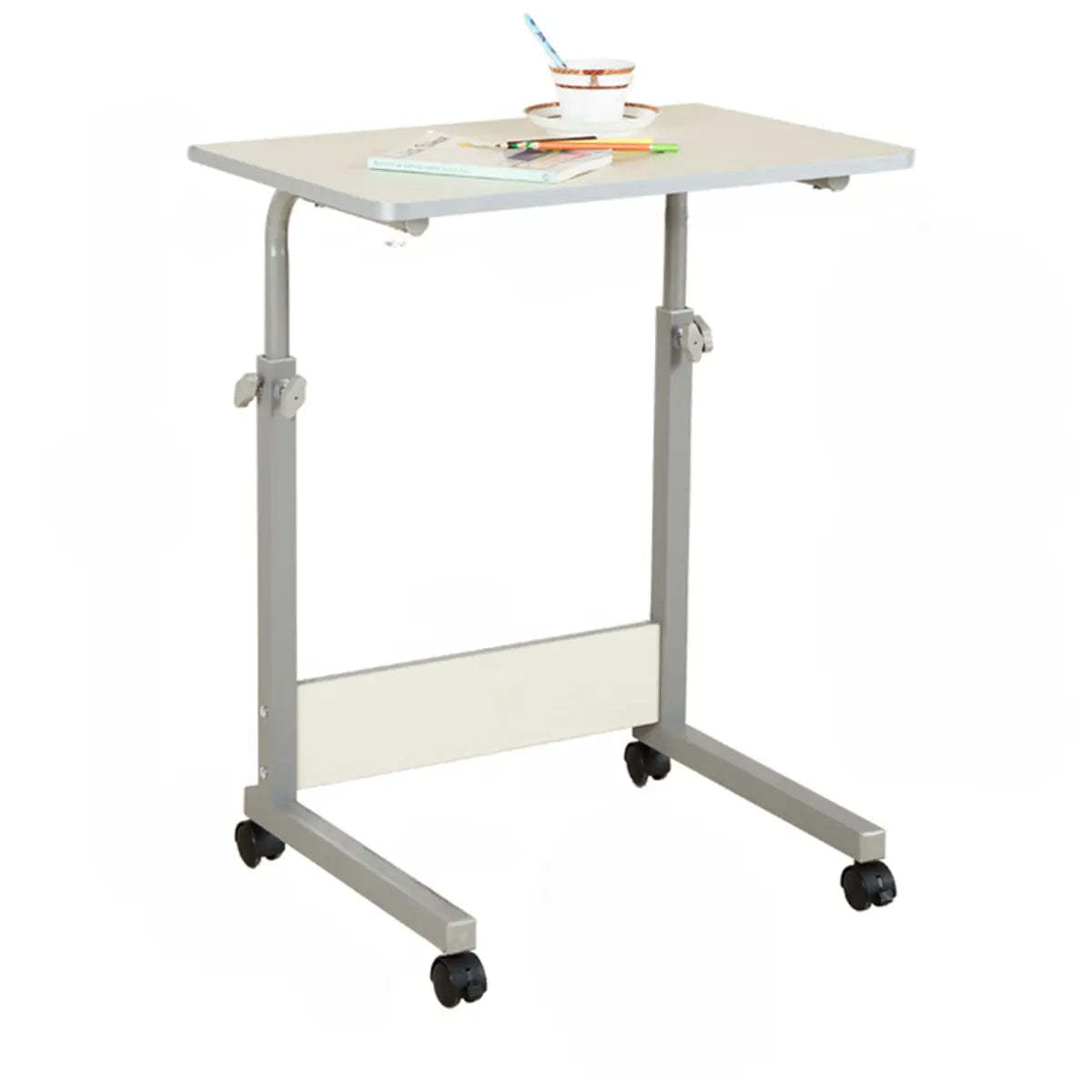 Adjustable White Mobile Wood Standing Desk — Black / Without Chairs