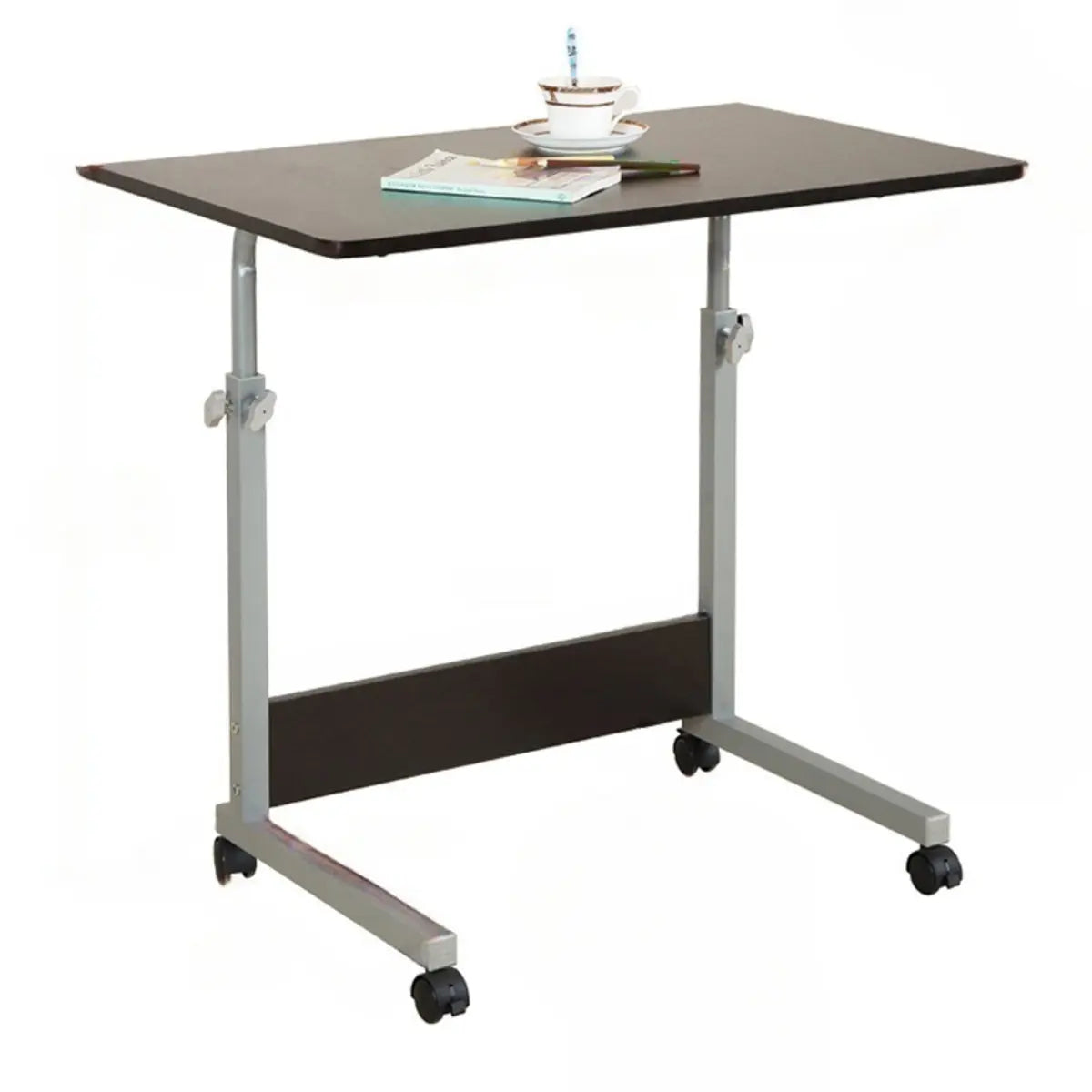 Adjustable White Mobile Wood Standing Desk — White / Without Chairs