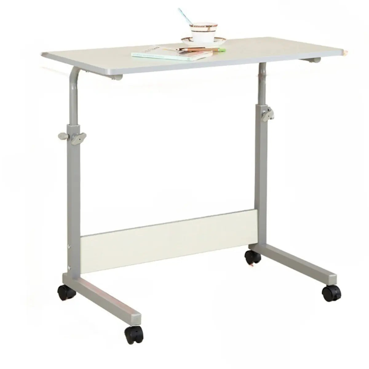 Adjustable White Mobile Wood Standing Desk — White / Without Chairs