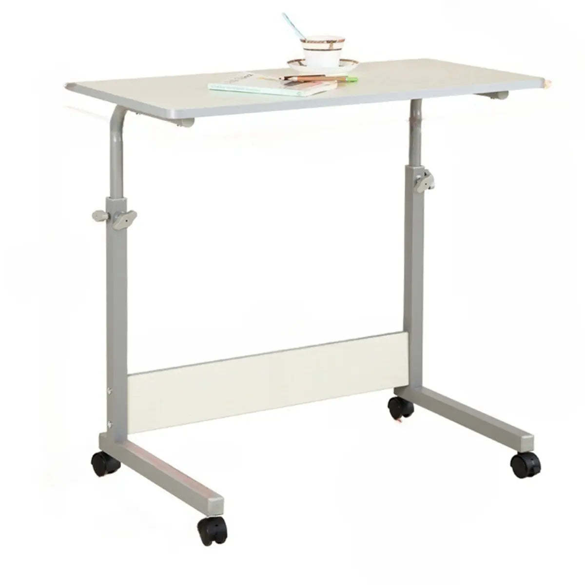 Adjustable White Mobile Wood Standing Desk — White / Without Chairs