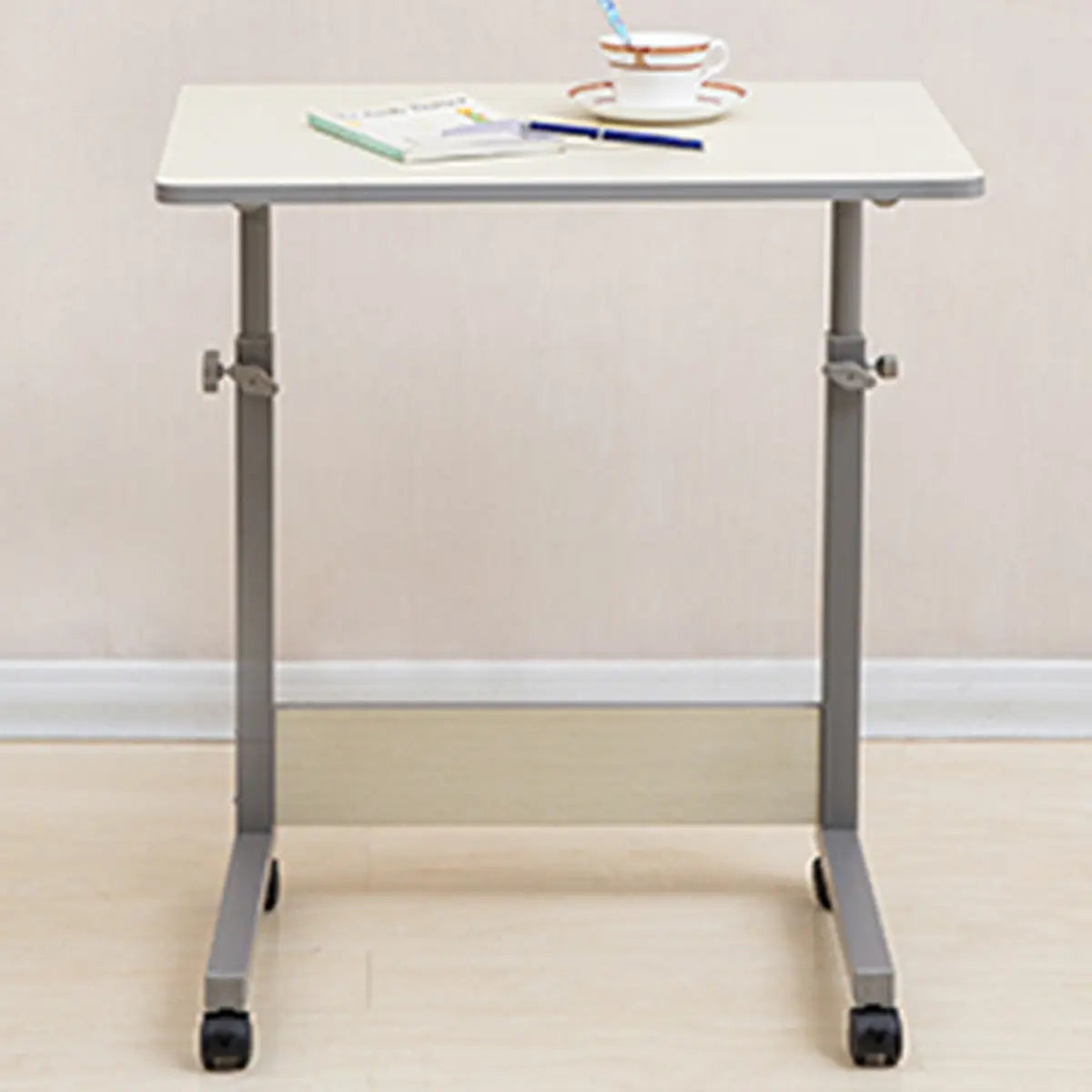 Adjustable White Mobile Wood Standing Desk — White / Without Chairs