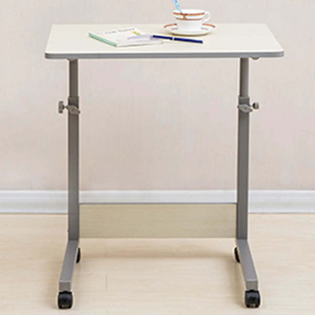 Adjustable White Mobile Wood Standing Desk — White / Without Chairs