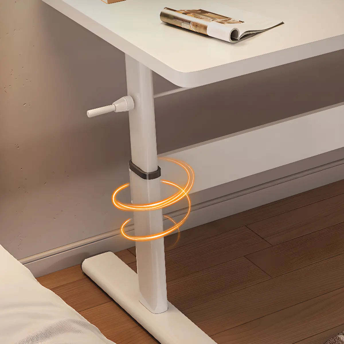 Adjustable White T-Shape Writing Desk — White-Black / Without Chairs
