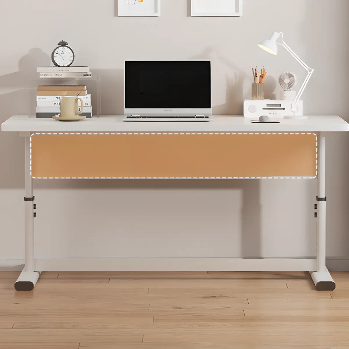 Adjustable White T-Shape Writing Desk — Wood-Black / Without Chairs