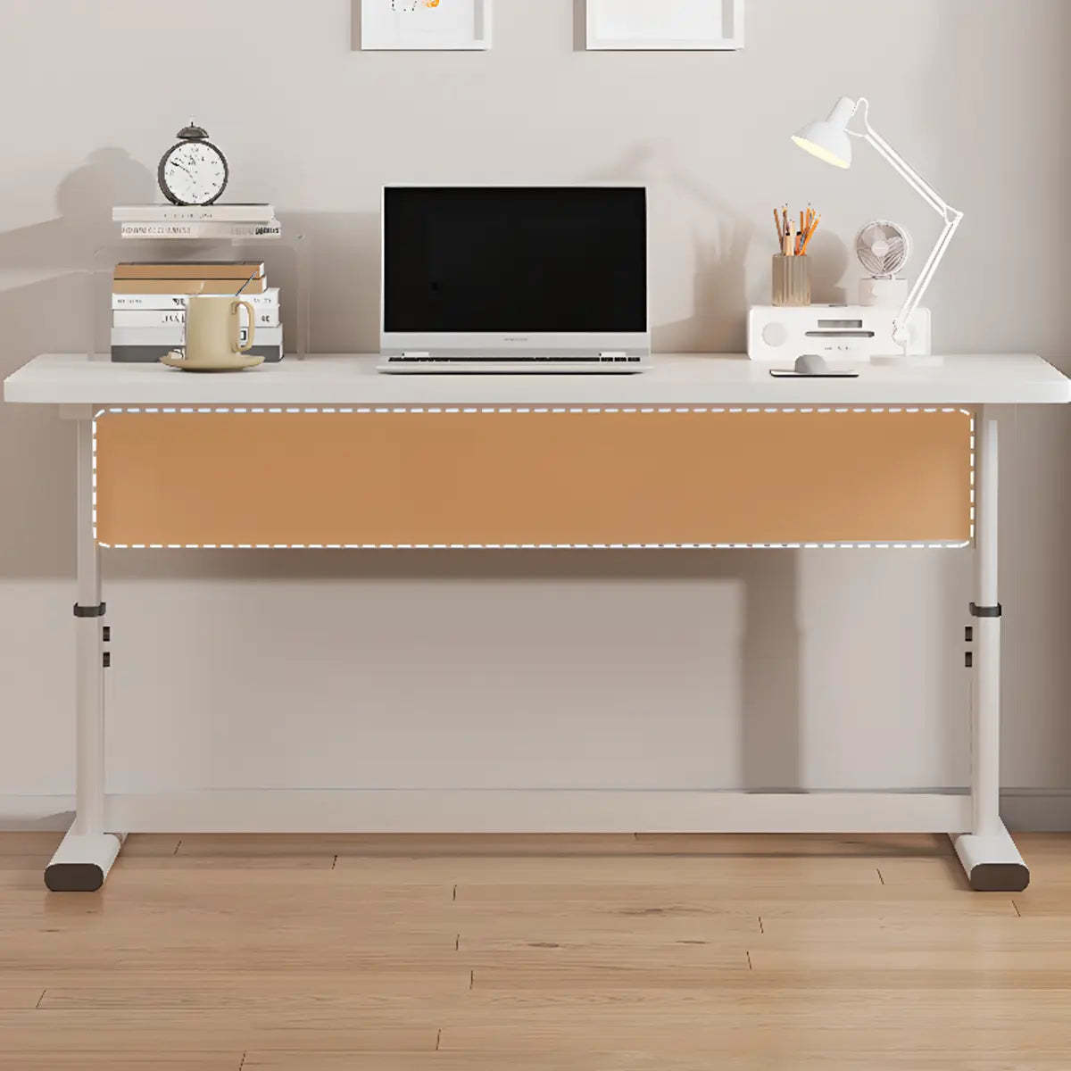 Adjustable White T-Shape Writing Desk — Wood-Black / Without Chairs