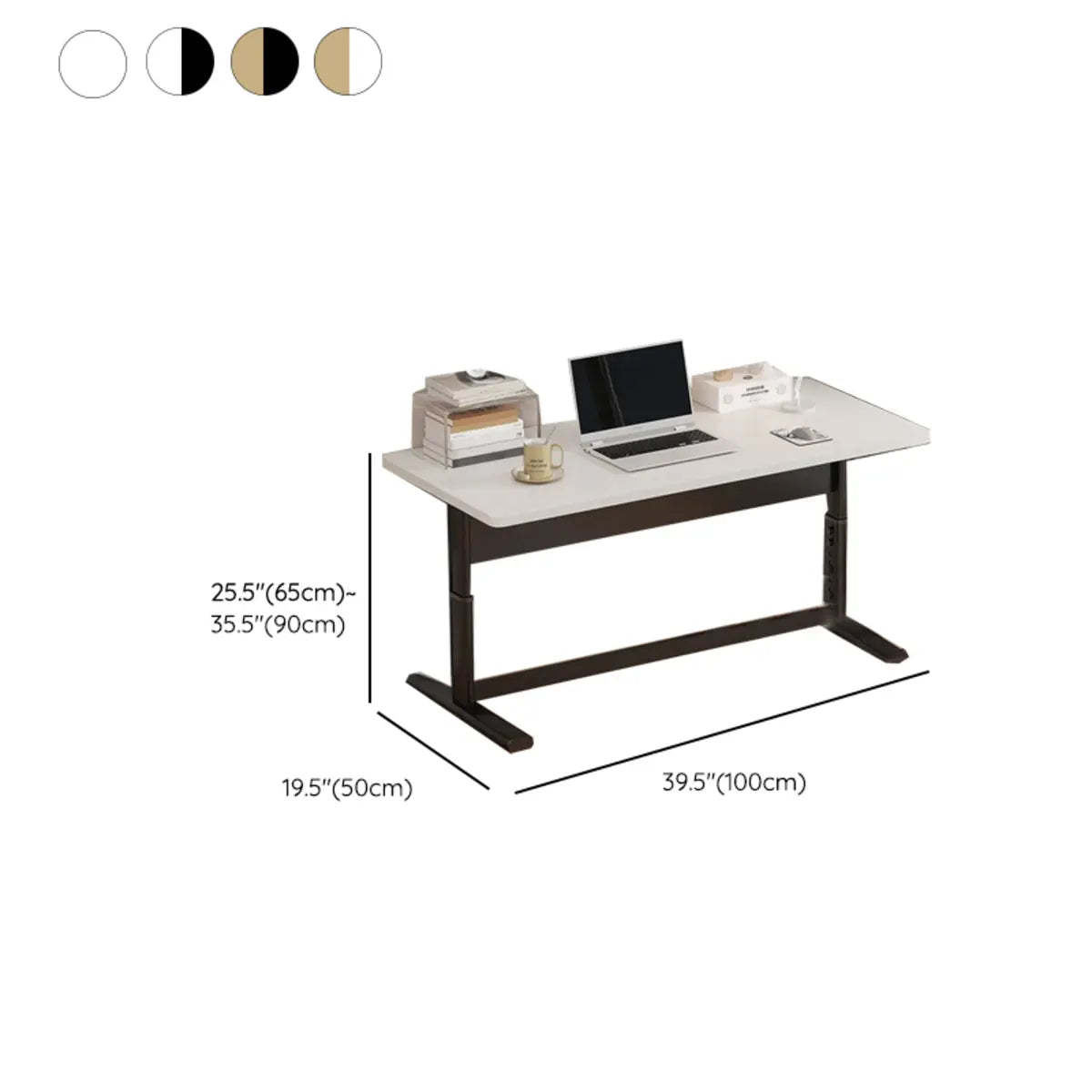 Adjustable White T-Shape Writing Desk — Wood-Black / Without Chairs