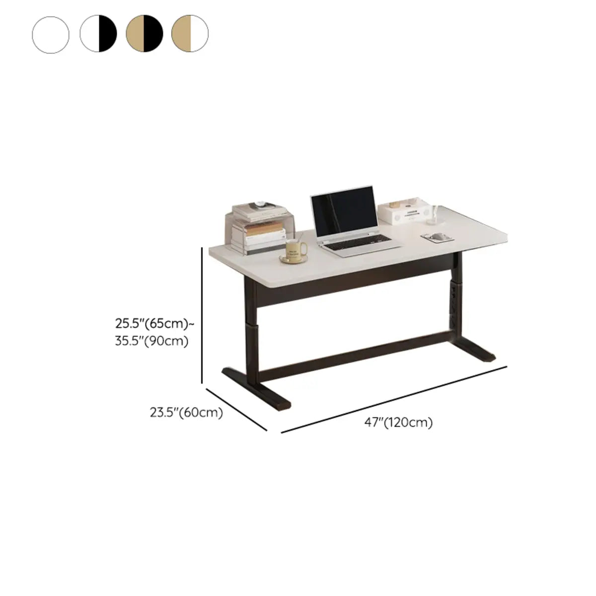 Adjustable White T-Shape Writing Desk — White-Black / Without Chairs