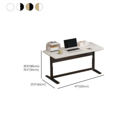Adjustable White T-Shape Writing Desk — White-Black / Without Chairs