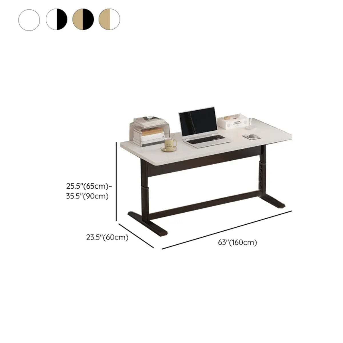 Adjustable White T-Shape Writing Desk — Natural/ White / Without Chairs