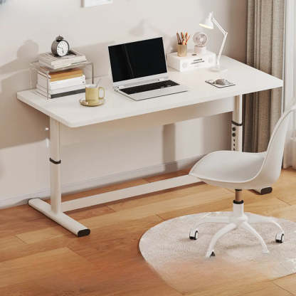Adjustable White T-Shape Writing Desk — White / Without Chairs