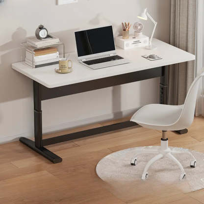 Adjustable White T-Shape Writing Desk — White-Black / Without Chairs