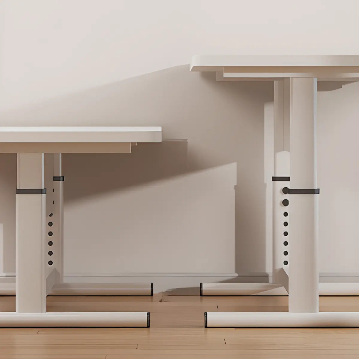 Adjustable White T-Shape Writing Desk — Wood-Black / Without Chairs
