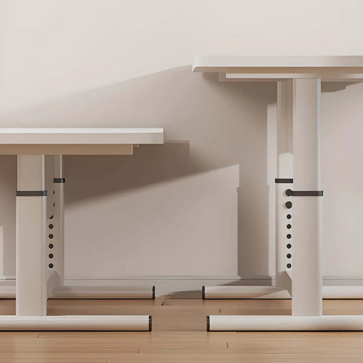 Adjustable White T-Shape Writing Desk — Wood-Black / Without Chairs