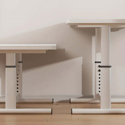 Adjustable White T-Shape Writing Desk — Wood-Black / Without Chairs