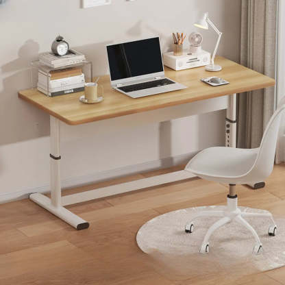 Adjustable White T-Shape Writing Desk — Natural/ White / Without Chairs