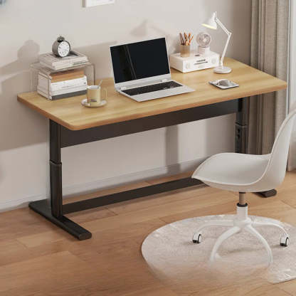 Adjustable White T-Shape Writing Desk — White-Black / Without Chairs