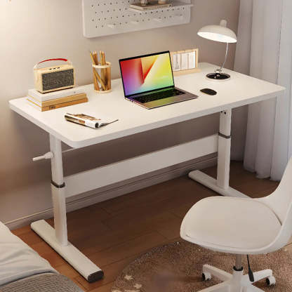 Adjustable White T-Shape Writing Desk — Wood-Black / Without Chairs