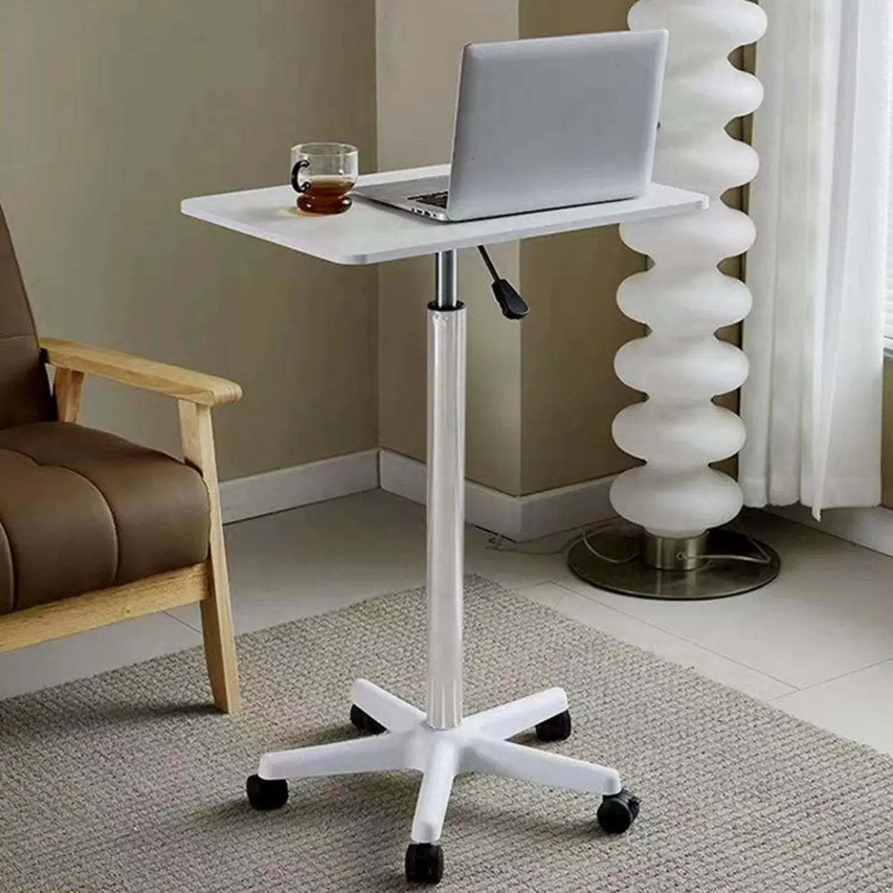 Adjustable White Square Small Standing Desk with Casters — Black / Table Only