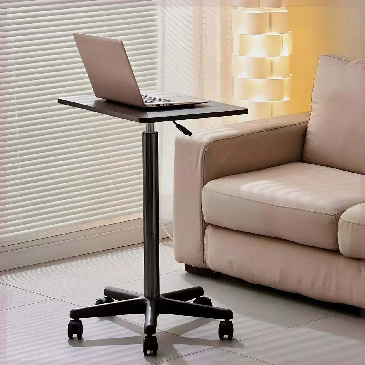 Adjustable White Square Small Standing Desk with Casters — Black / Table Only