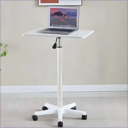 Adjustable White Square Small Standing Desk with Casters — White / Table Only