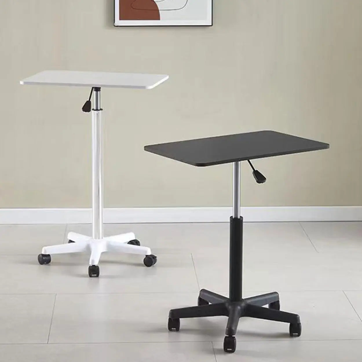 Adjustable White Square Small Standing Desk with Casters — White / Table Only