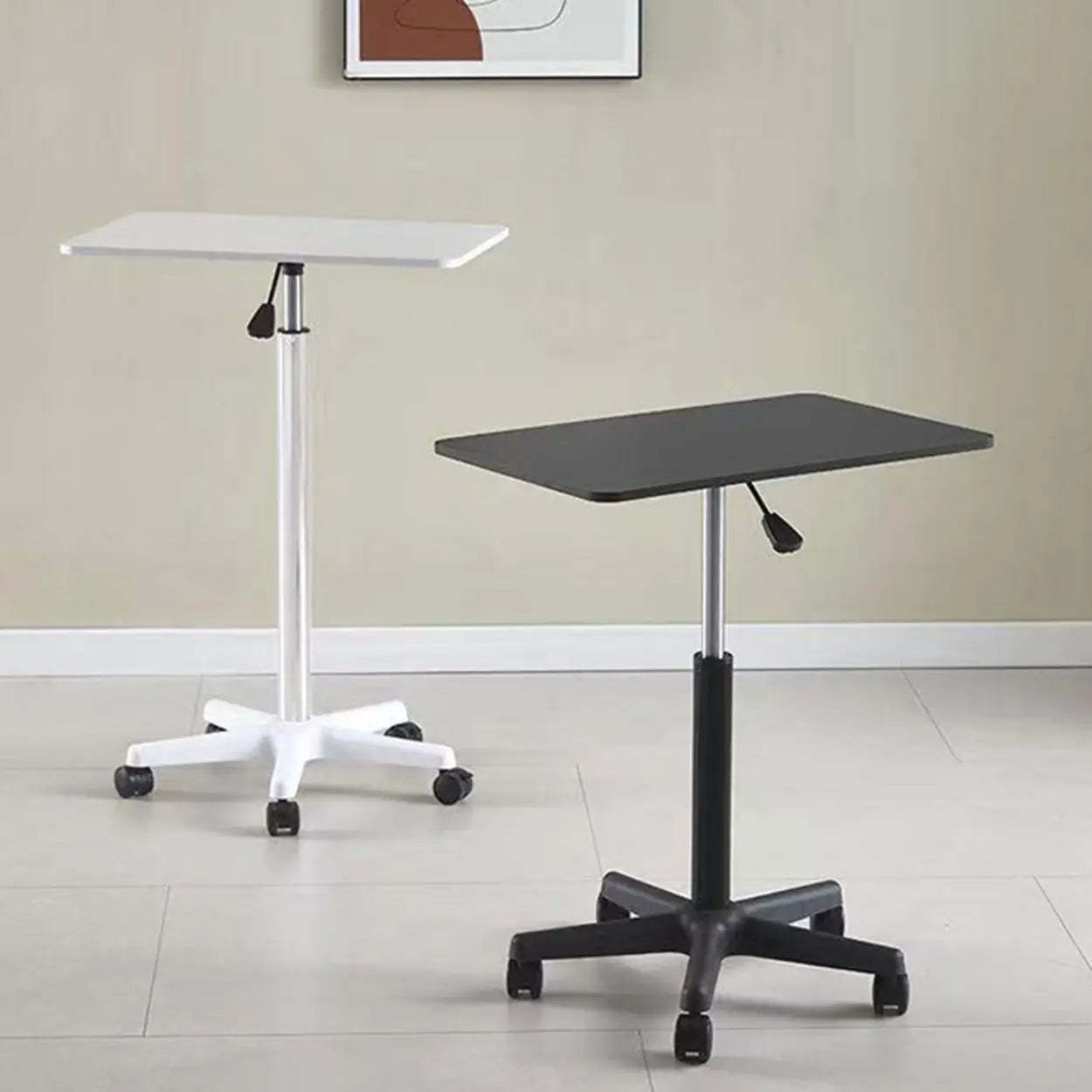 Adjustable White Square Small Standing Desk with Casters — White / Table Only