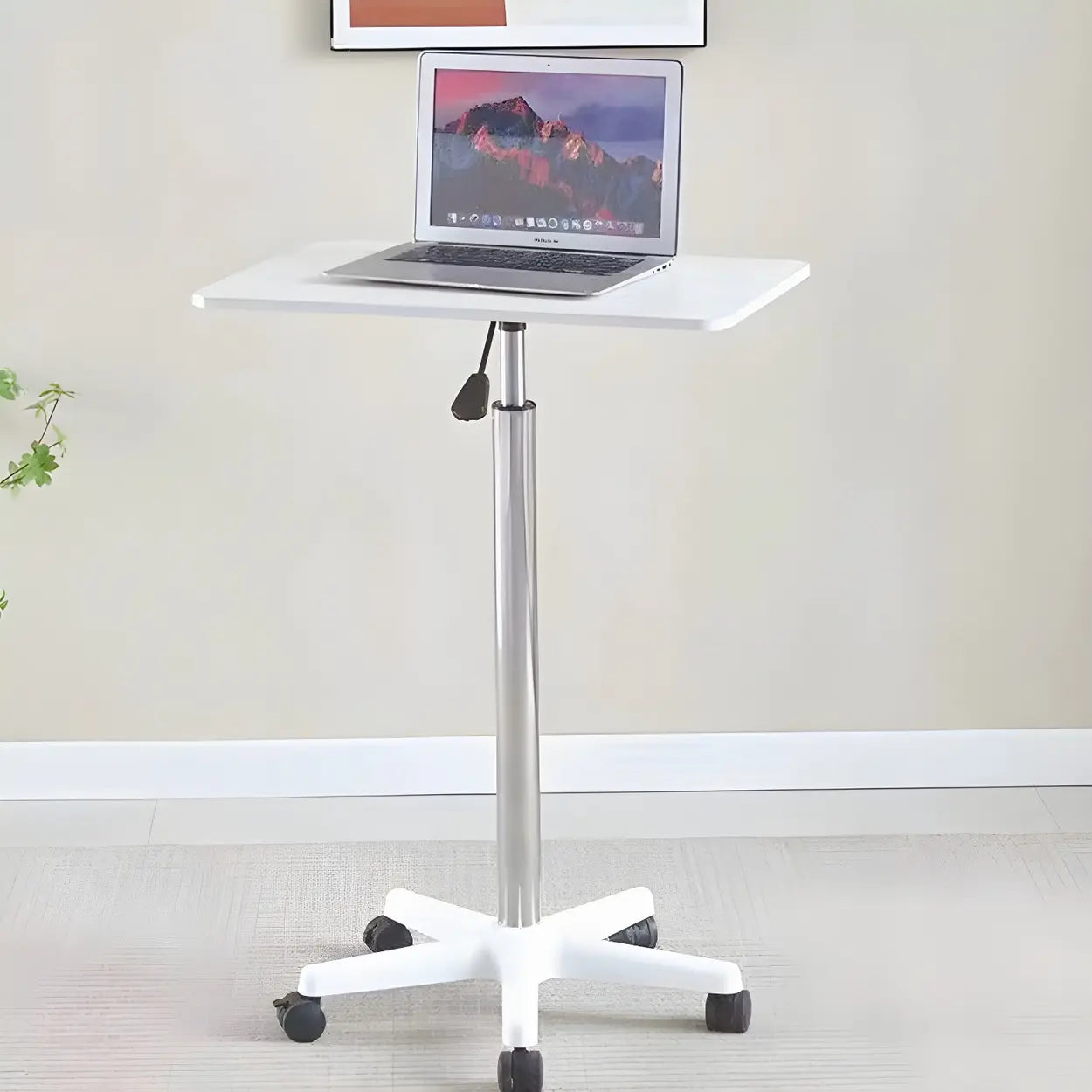 Adjustable White Square Small Standing Desk with Casters