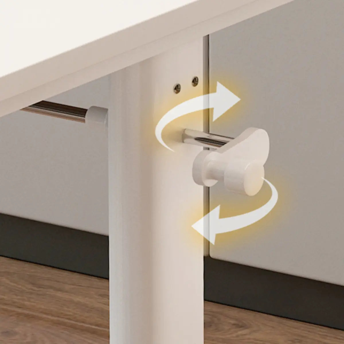 Adjustable White Wood Glass T-Shape Standing Desk — Without Chairs / Natural Finish
