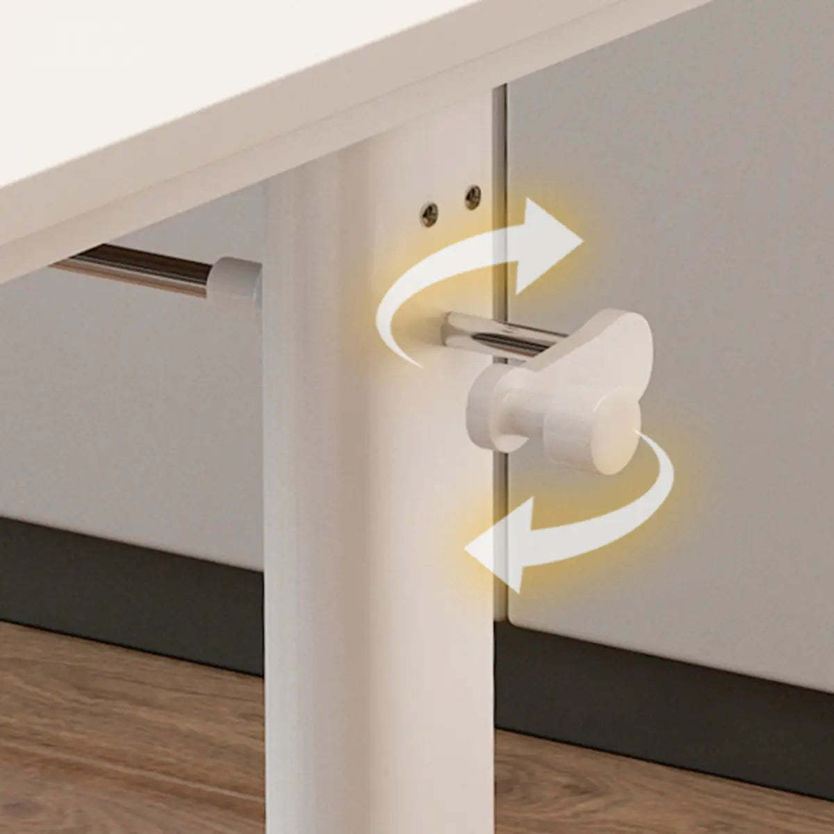 Adjustable White Wood Glass T-Shape Standing Desk — Without Chairs / Natural Finish