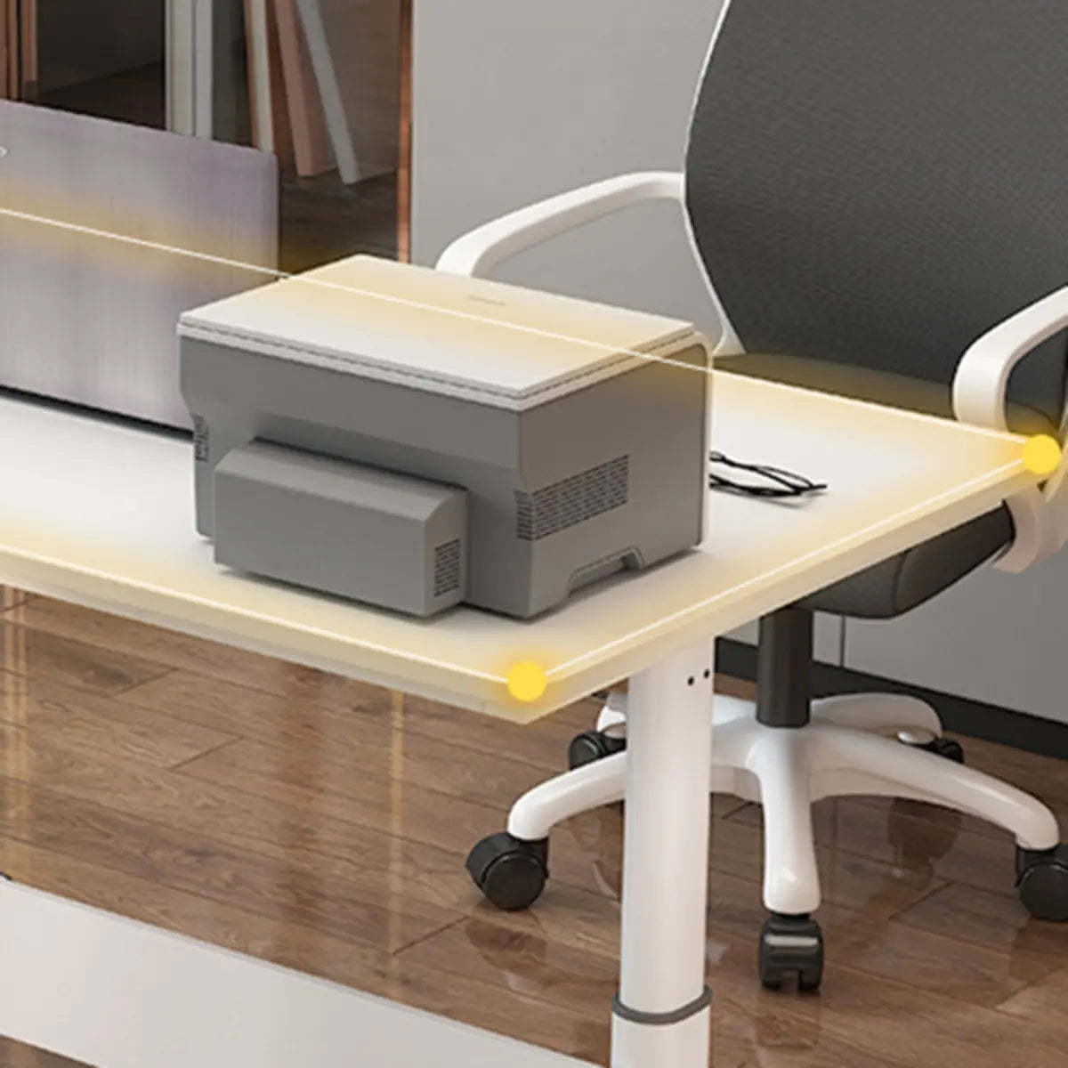 Adjustable White Wood Glass T-Shape Standing Desk — Without Chairs / White