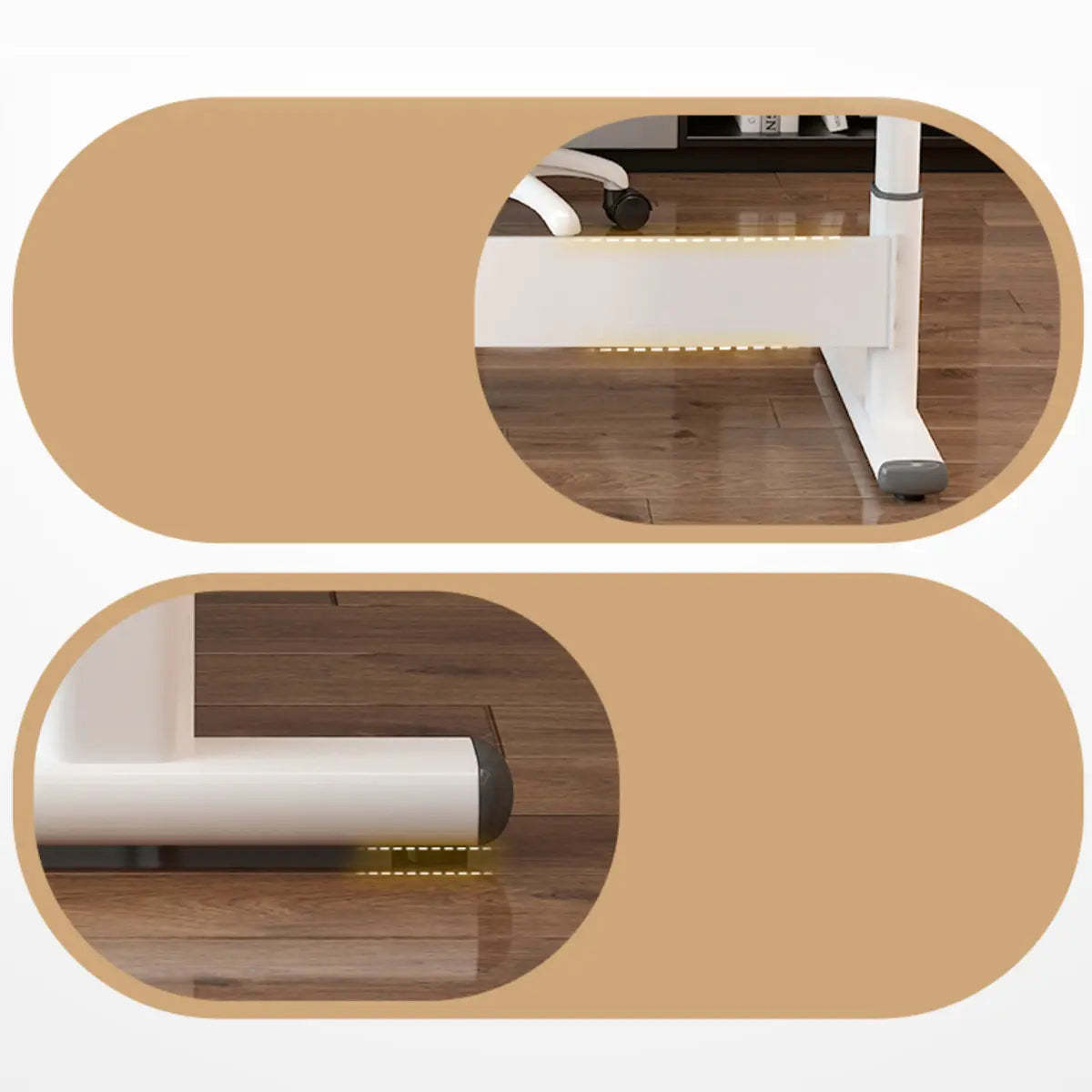 Adjustable White Wood Glass T-Shape Standing Desk — Without Chairs / White
