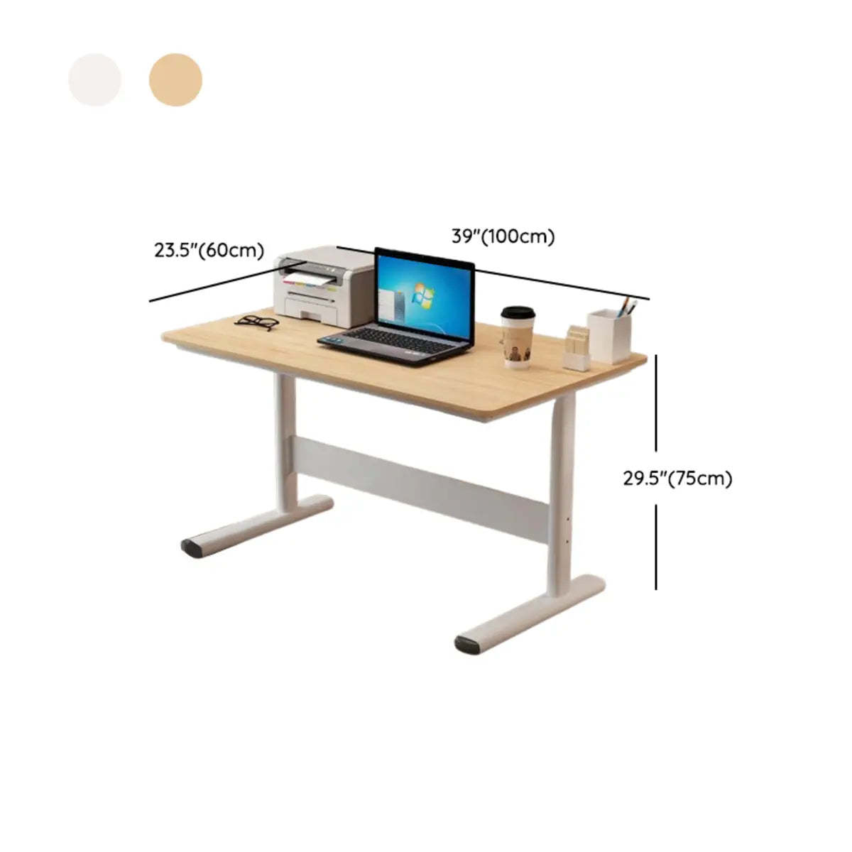 Adjustable White Wood Glass T-Shape Standing Desk — Without Chairs / White