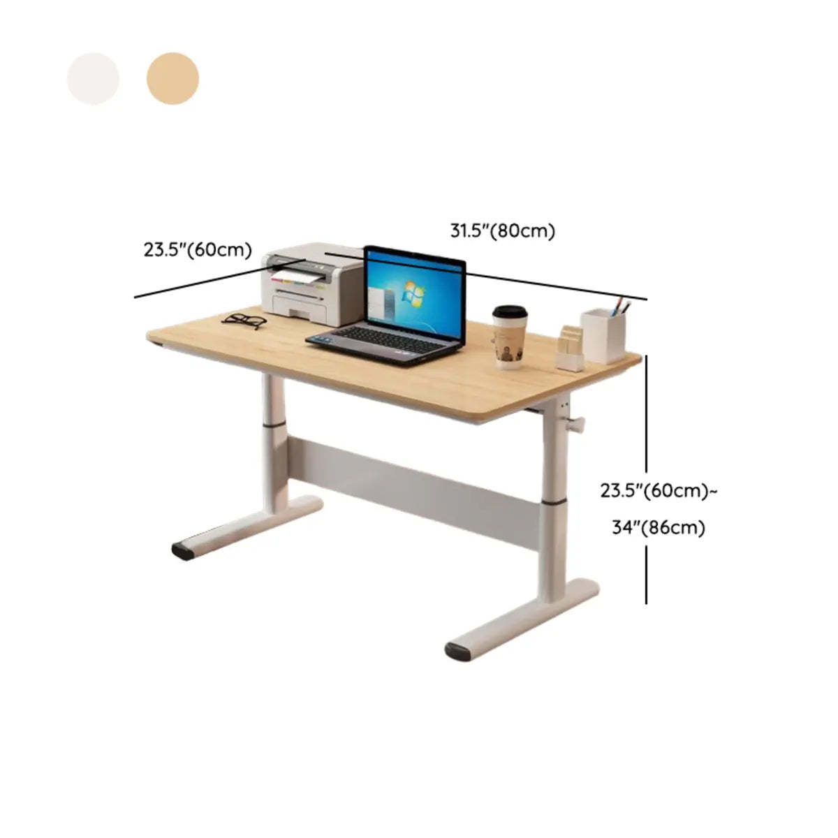 Adjustable White Wood Glass T-Shape Standing Desk — Without Chairs / White