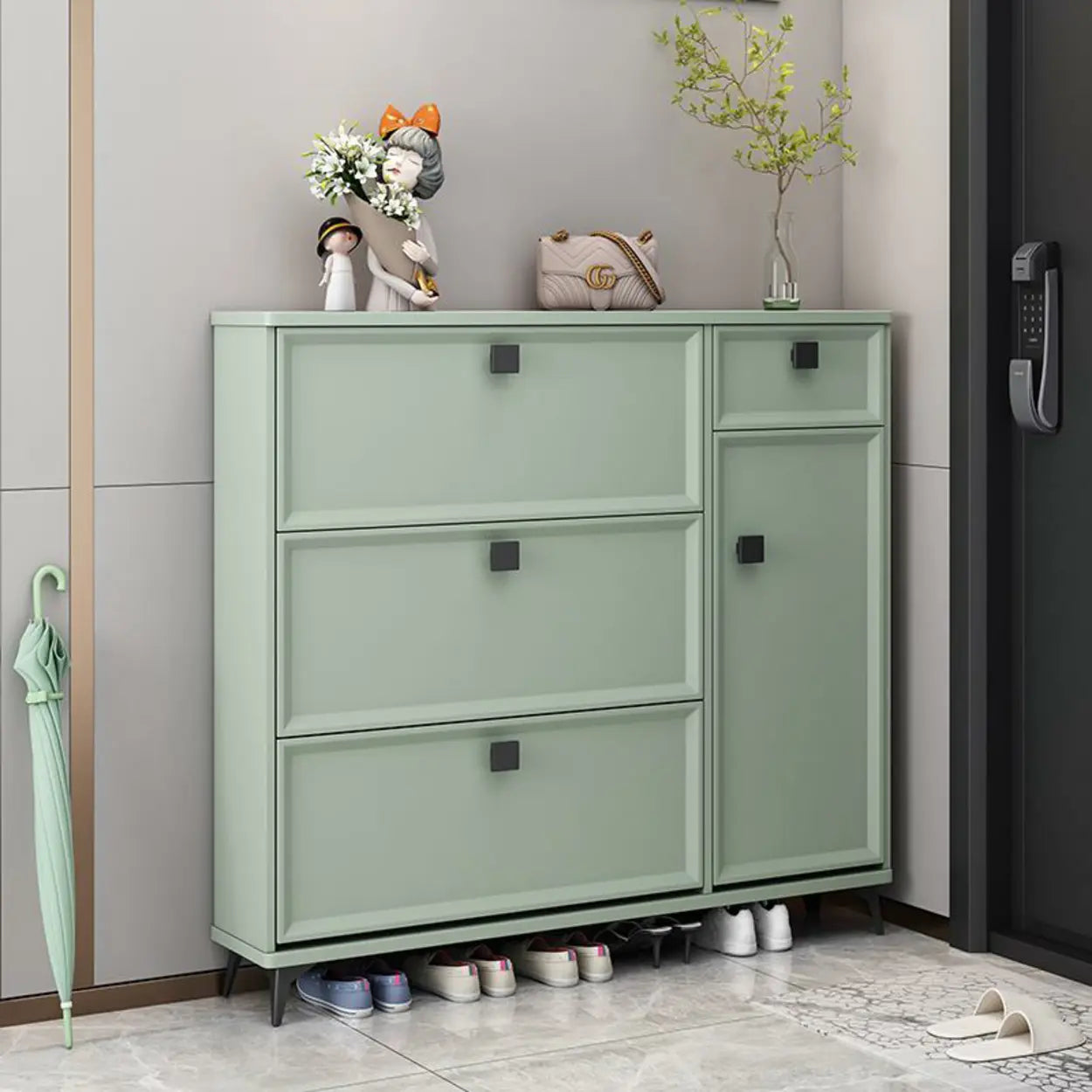 Adjustable Drop-Front Shoe Cabinet — Green