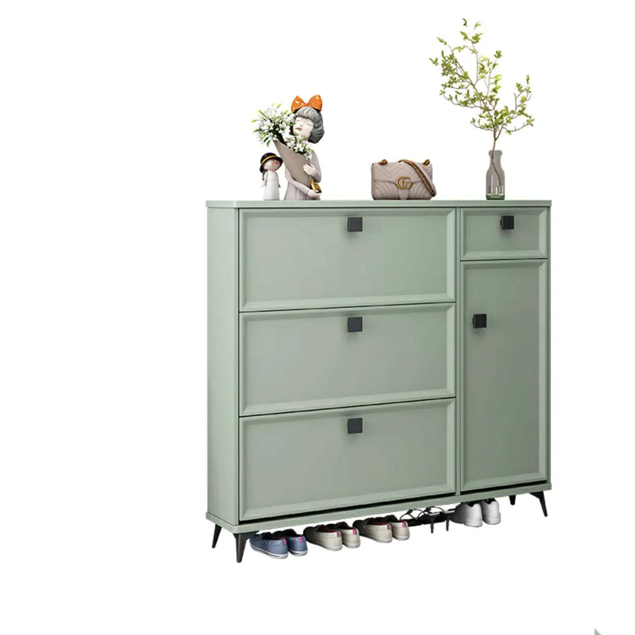Adjustable Drop-Front Shoe Cabinet — Green