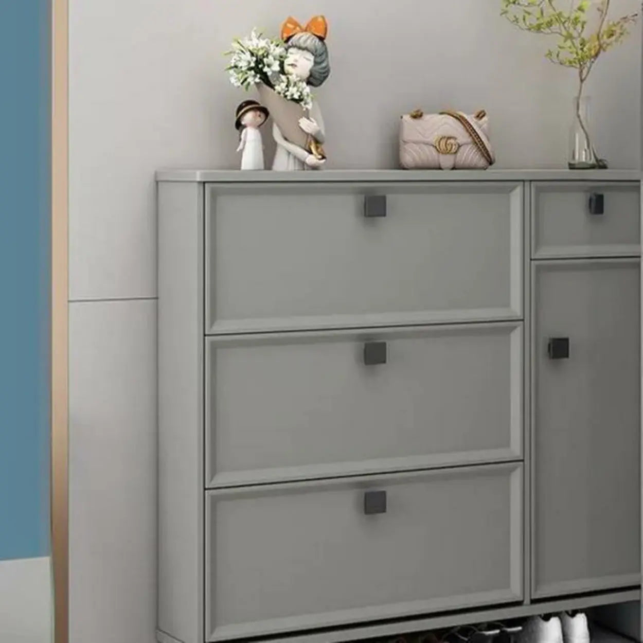 Adjustable Drop-Front Shoe Cabinet — Green