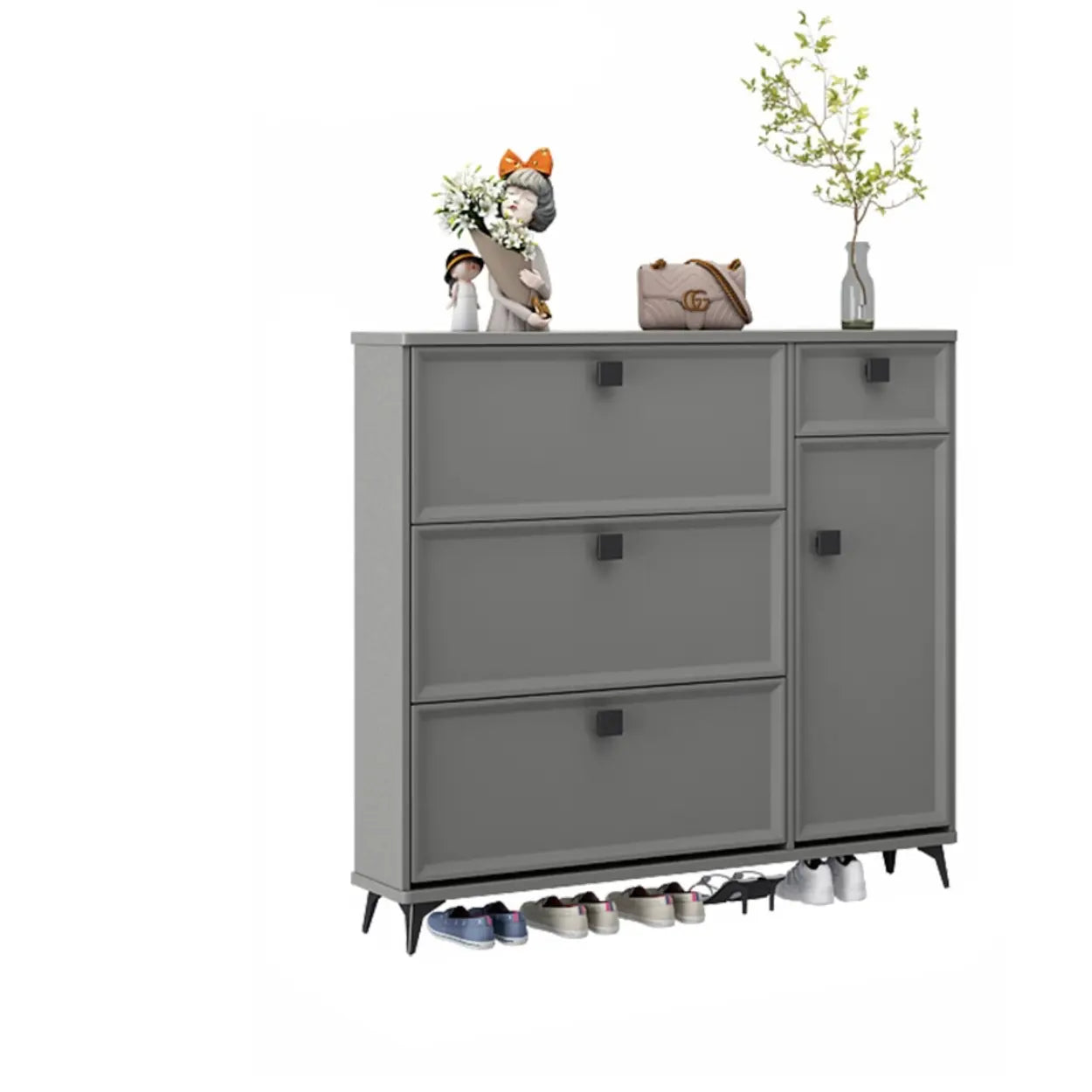 Adjustable Drop-Front Shoe Cabinet — Grey