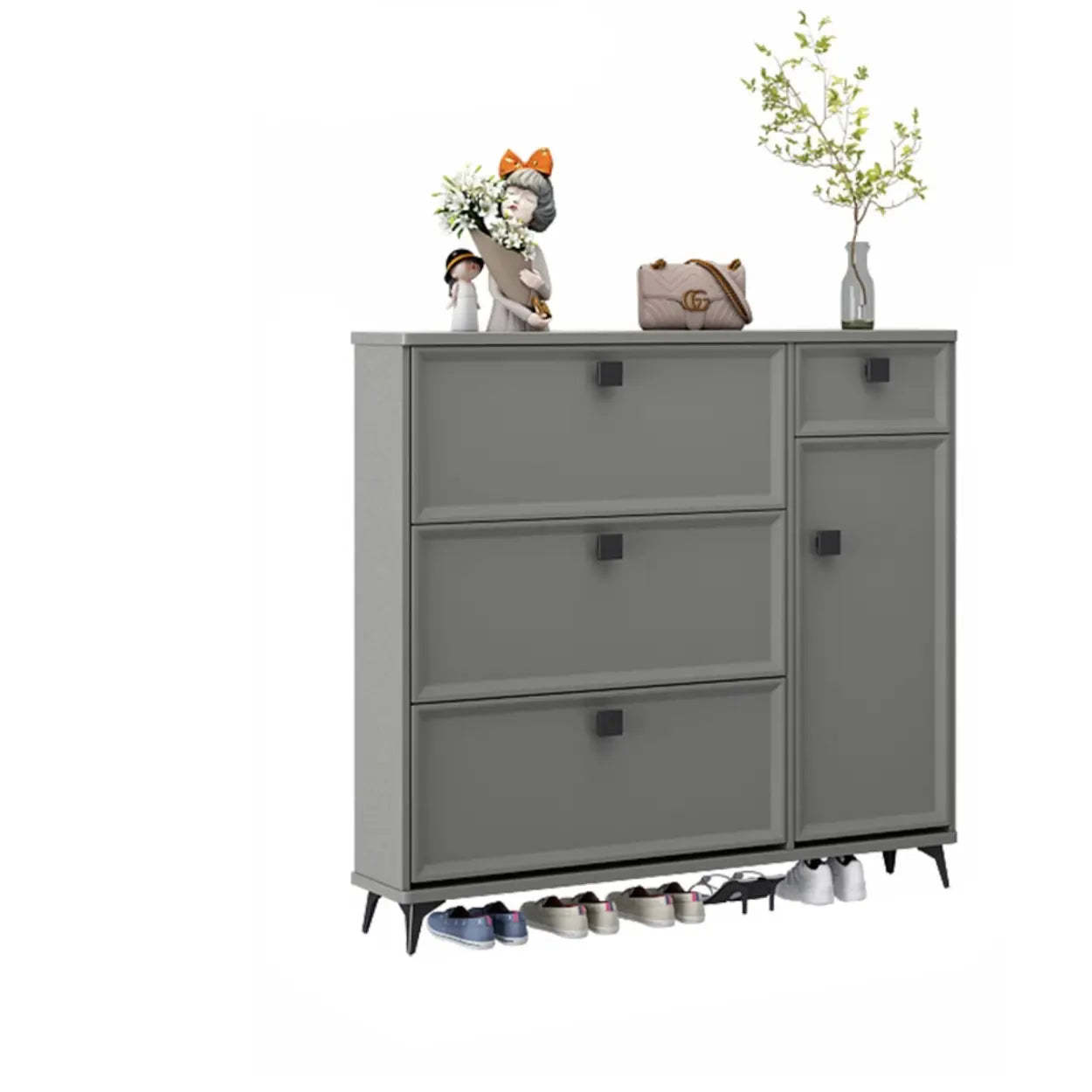 Adjustable Drop-Front Shoe Cabinet — Grey