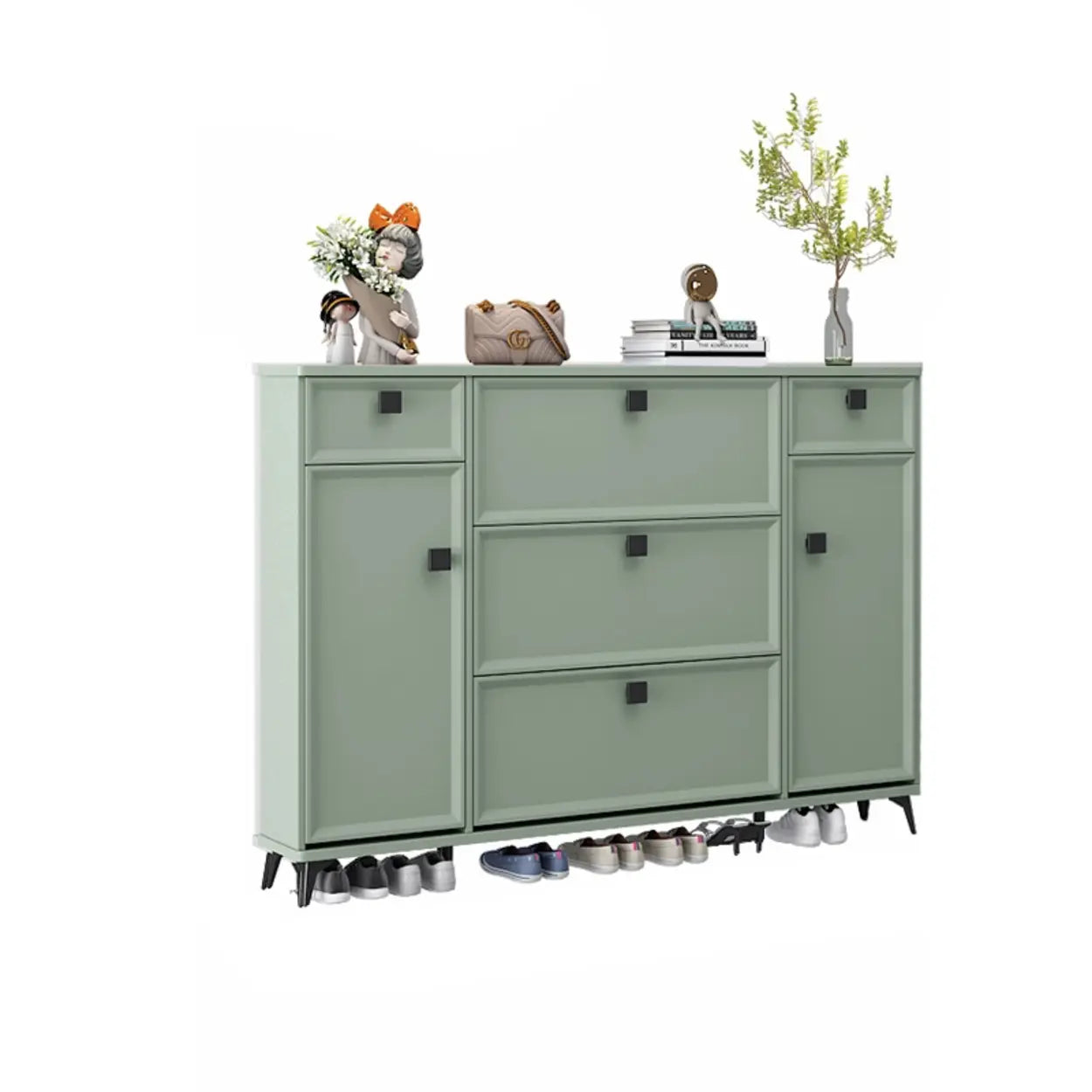 Adjustable Drop-Front Shoe Cabinet — Green