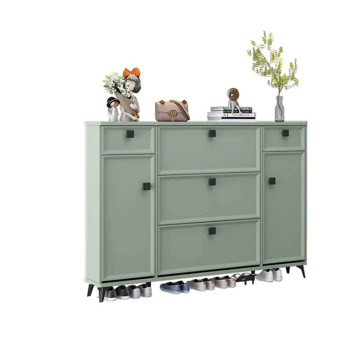 Adjustable Drop-Front Shoe Cabinet — Green