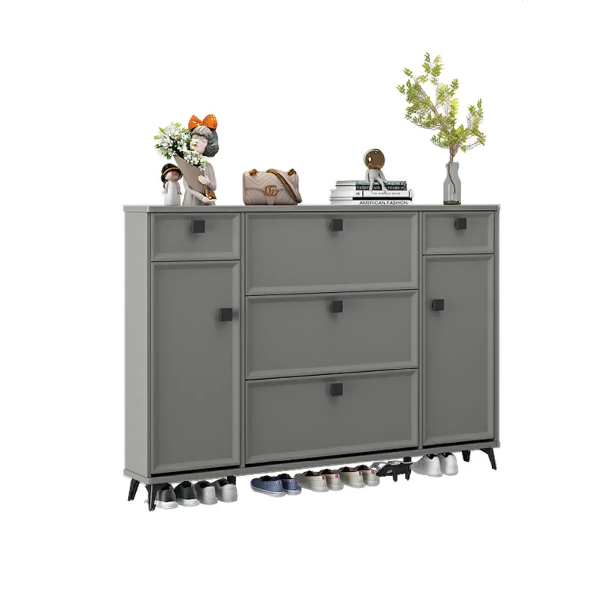 Adjustable Drop-Front Shoe Cabinet — Grey