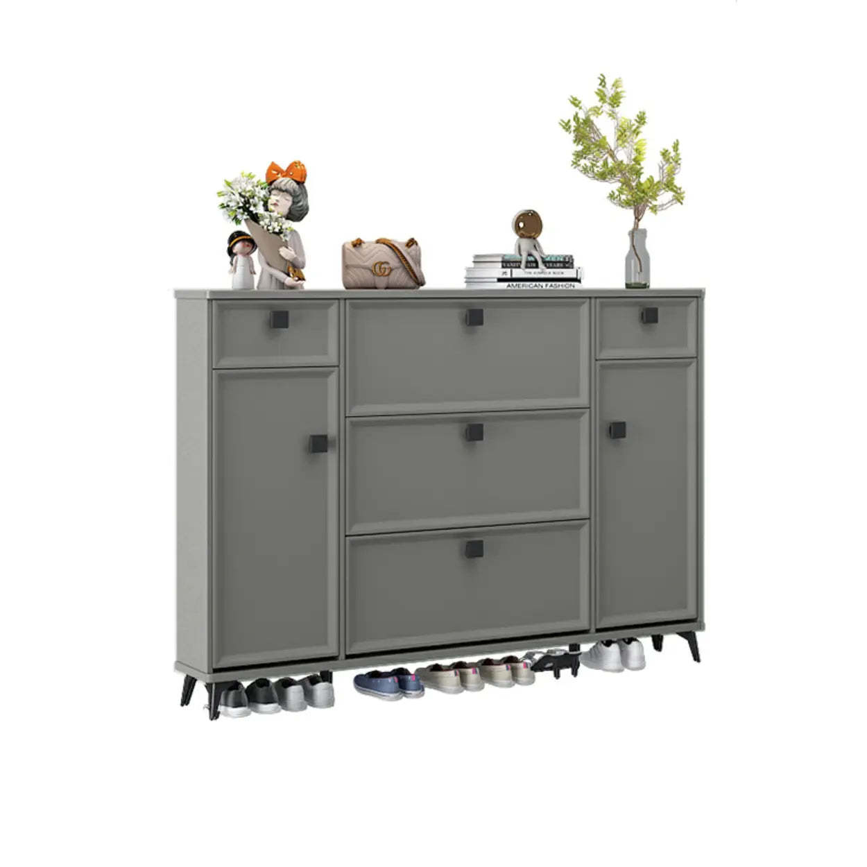 Adjustable Drop-Front Shoe Cabinet — Grey