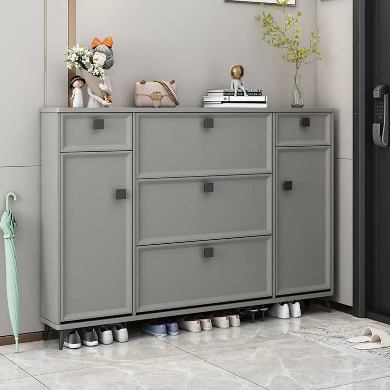 Adjustable Drop-Front Shoe Cabinet — Grey