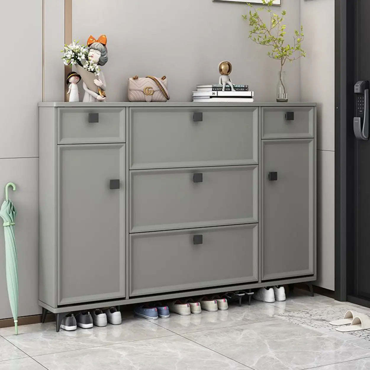 Adjustable Drop-Front Shoe Cabinet — Grey