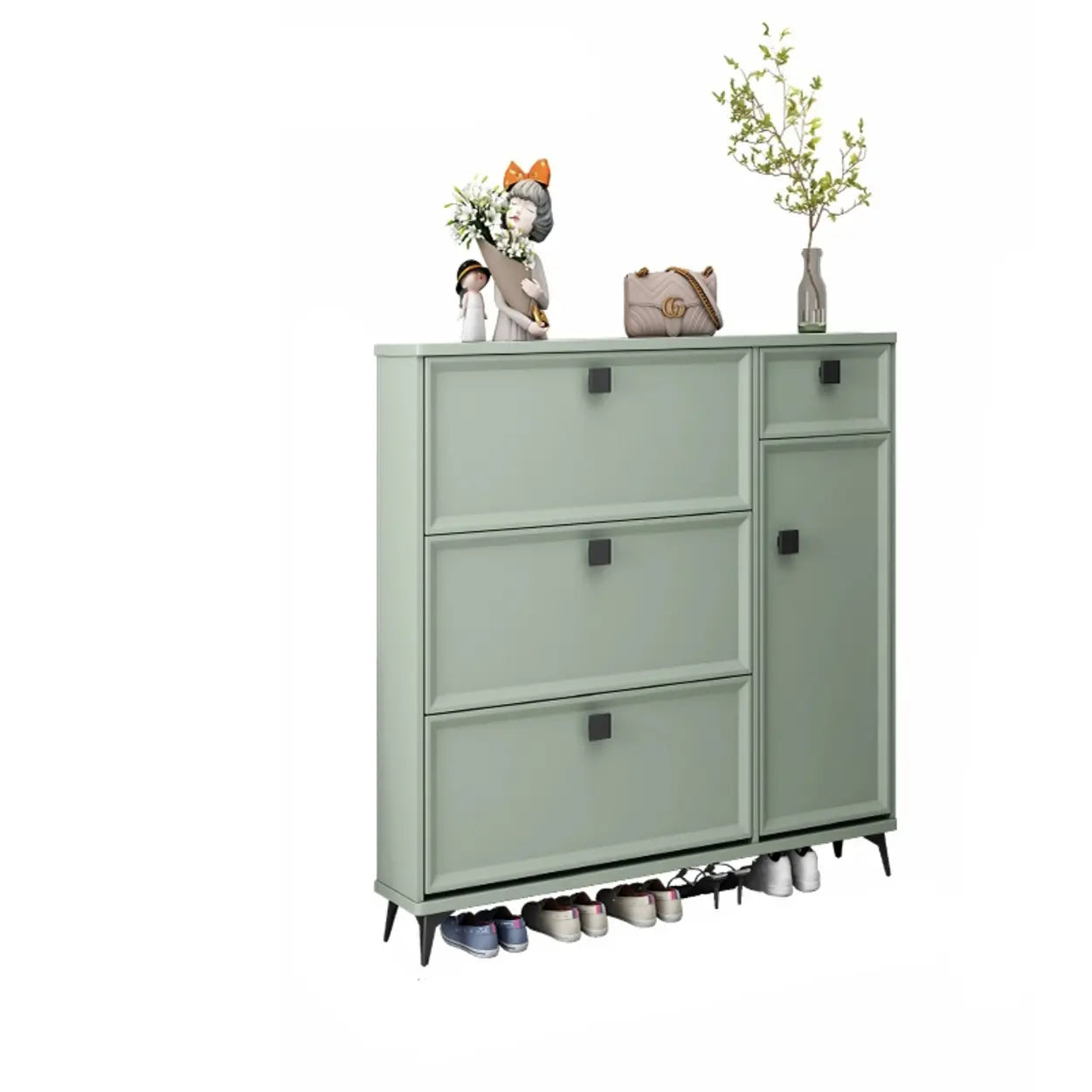 Adjustable Drop-Front Shoe Cabinet — Green