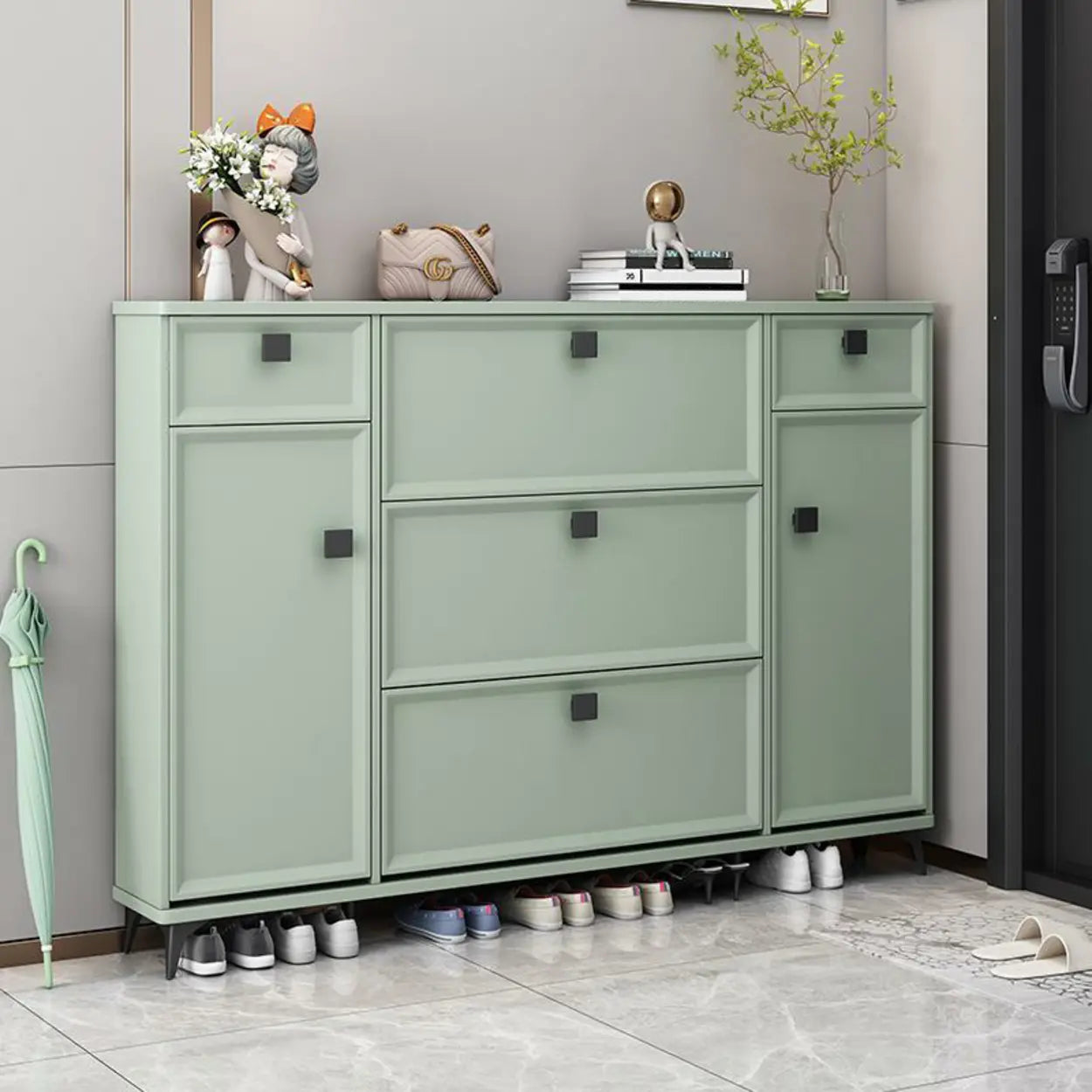 Adjustable Drop-Front Shoe Cabinet — Grey