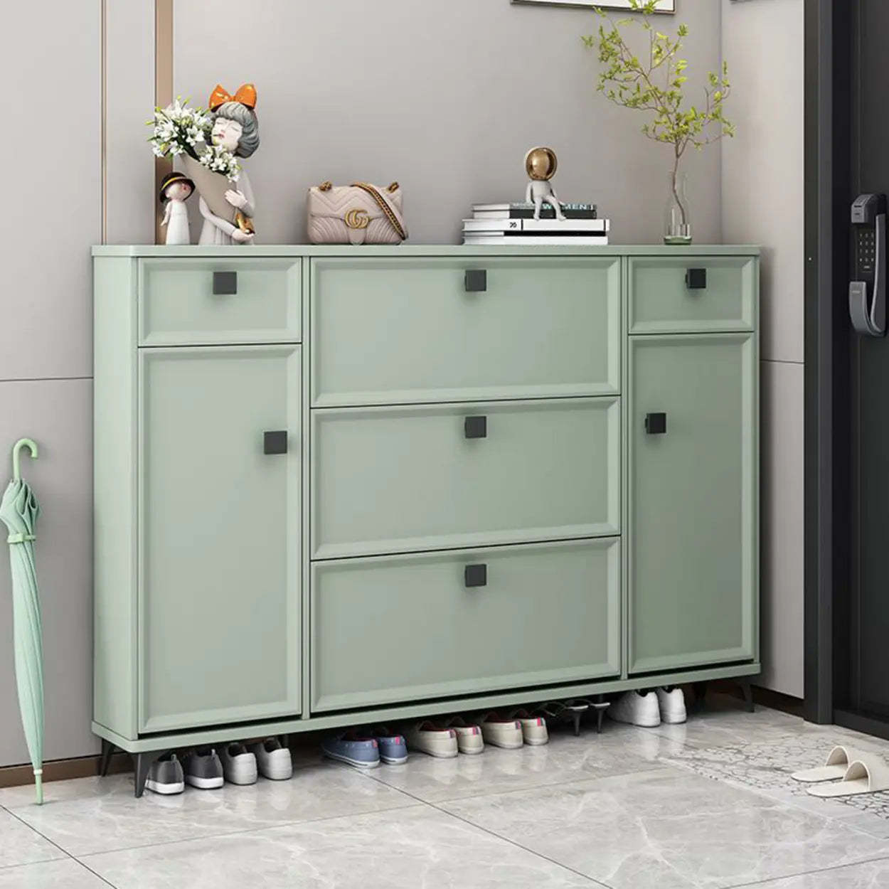Adjustable Drop-Front Shoe Cabinet — Grey