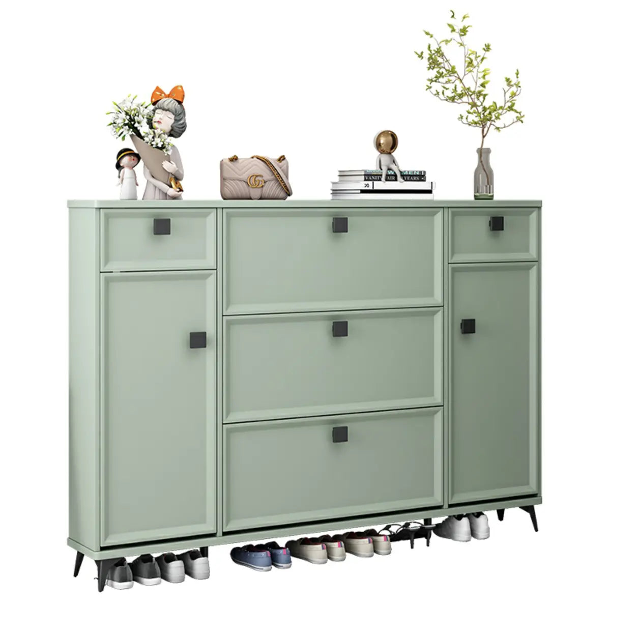 Adjustable Drop-Front Shoe Cabinet — Green