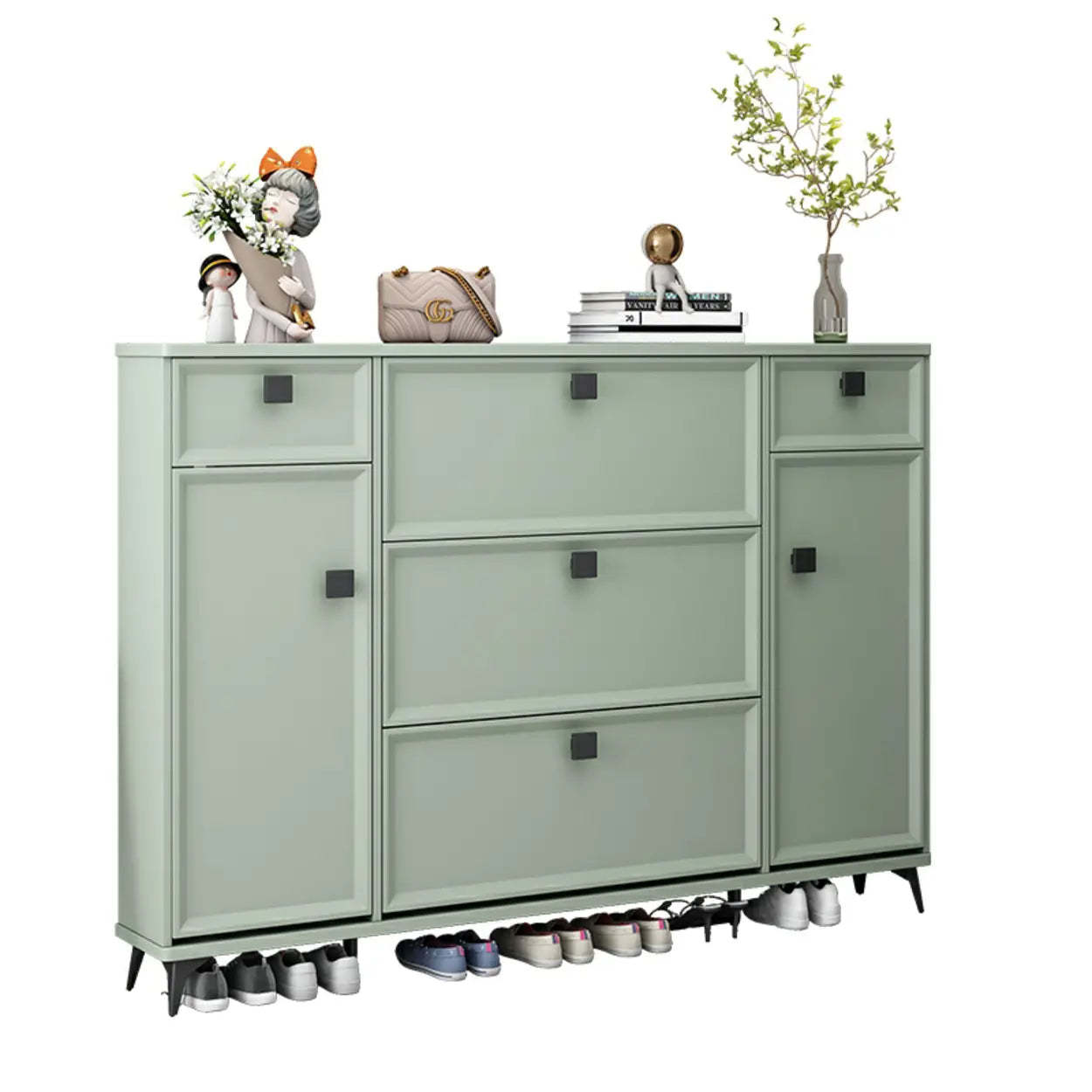 Adjustable Drop-Front Shoe Cabinet — Green